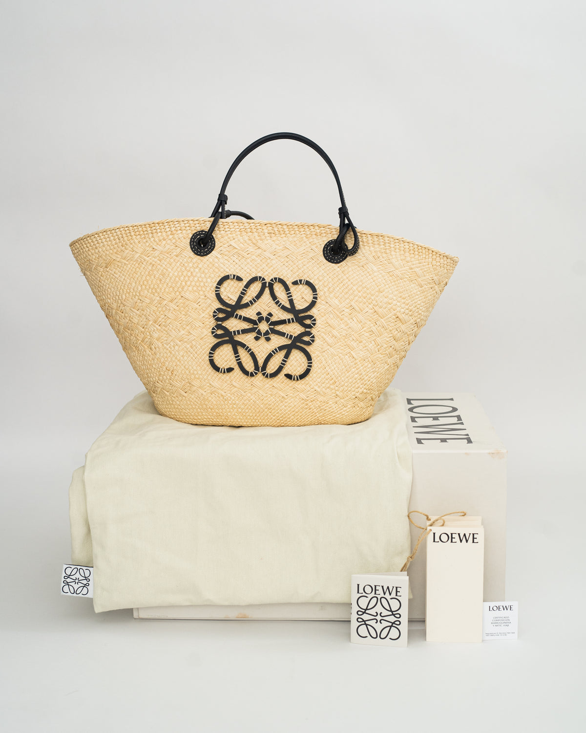 Loewe Anagram Basket Bag in Natural/Black