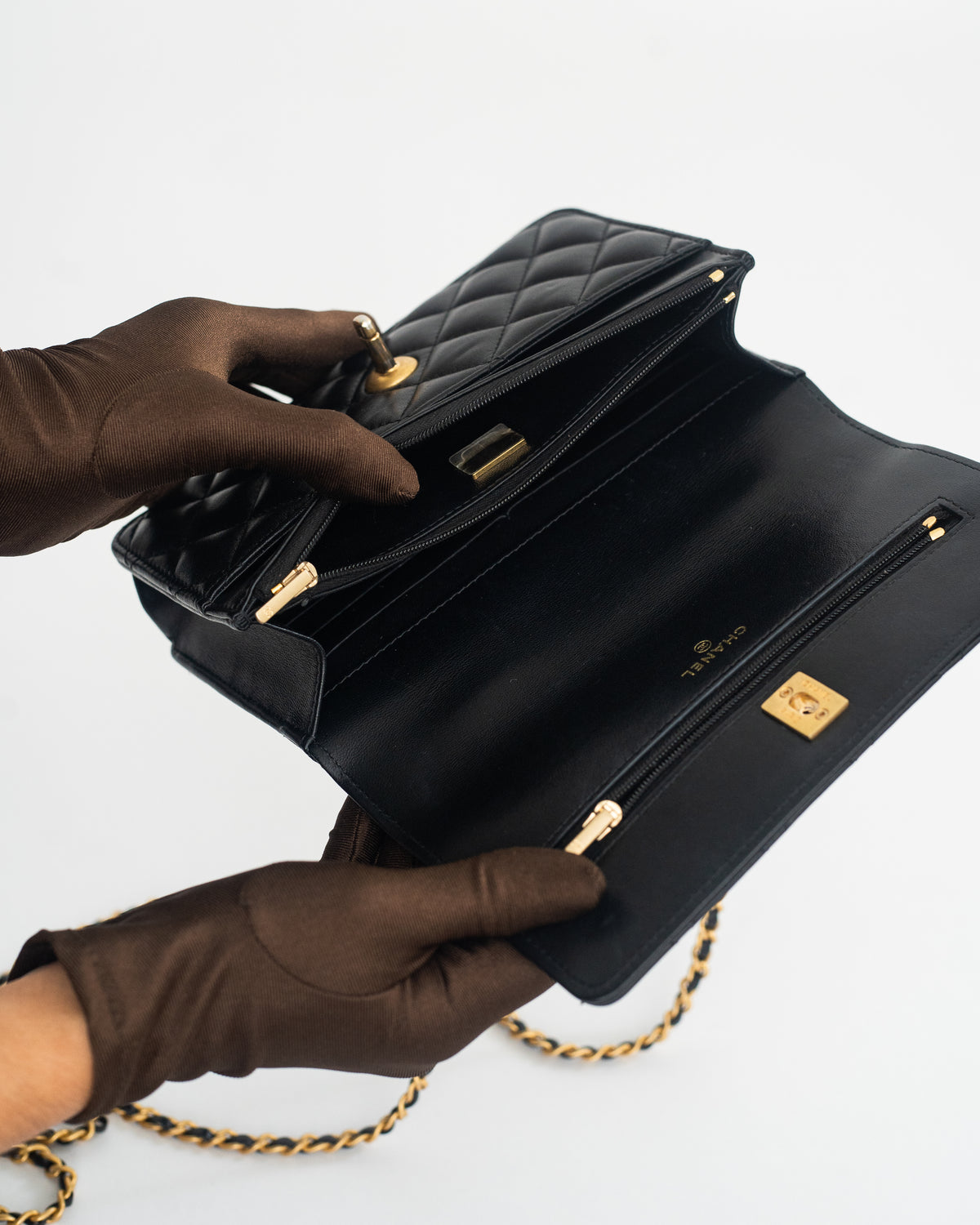 Chanel Top Handle Wallet on Chain (WOC) Limited Edition in Black Lambskin