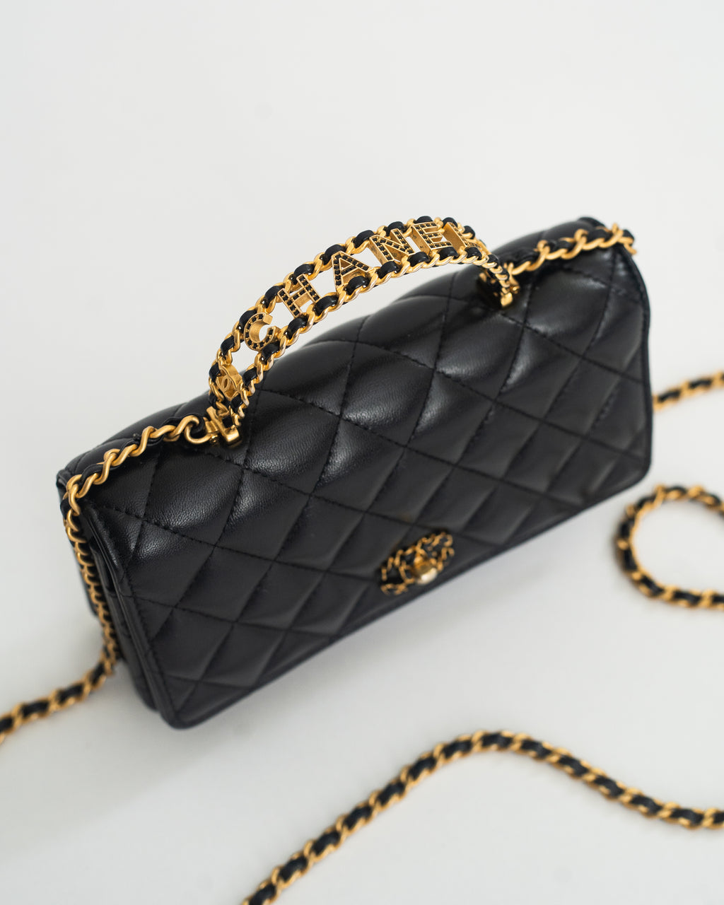 Chanel Top Handle Wallet on Chain (WOC) Limited Edition in Black Lambskin