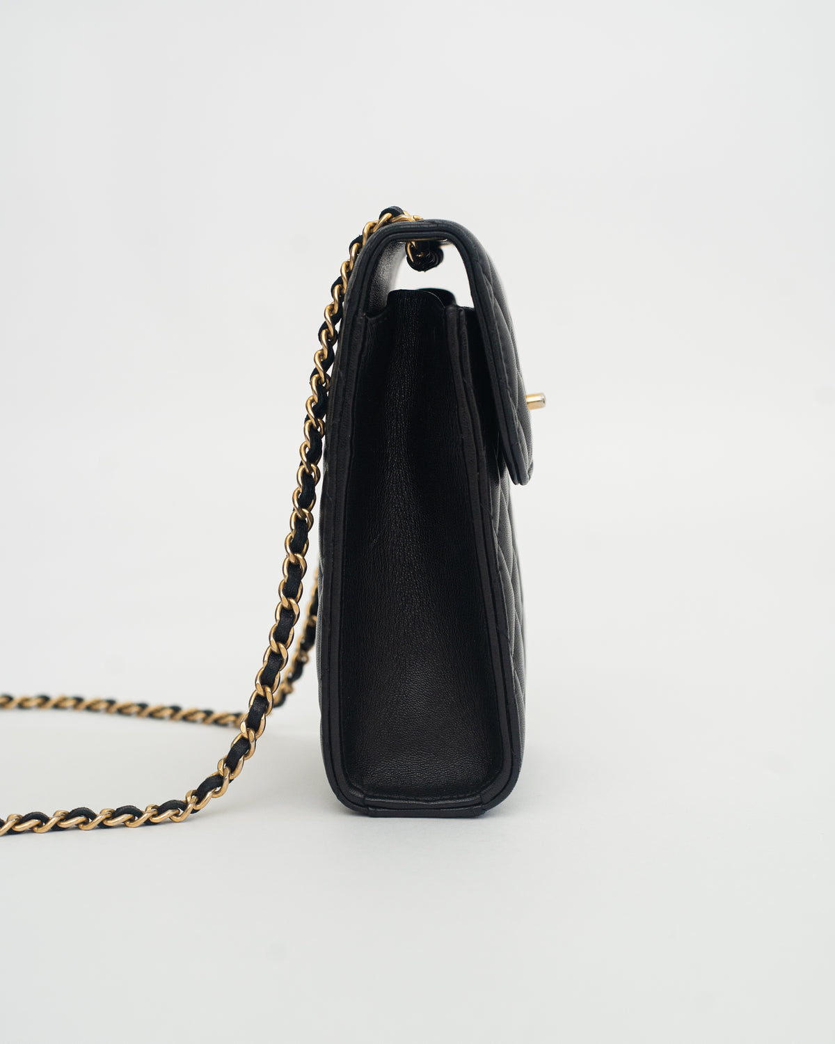 Chanel Phone Holder Pearl Crush in Black Lambskin Leather AGHW