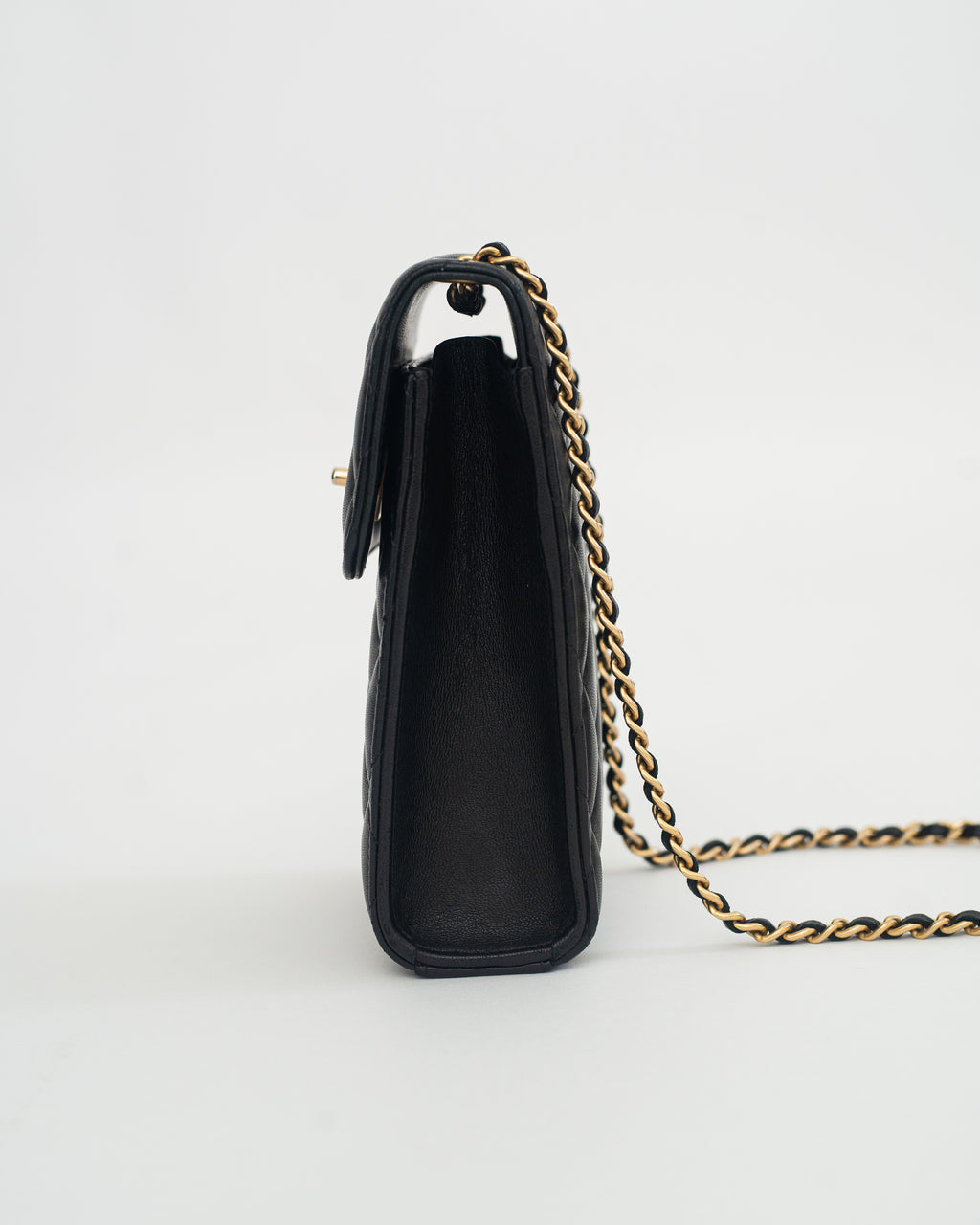 Chanel Phone Holder Pearl Crush in Black Lambskin Leather AGHW
