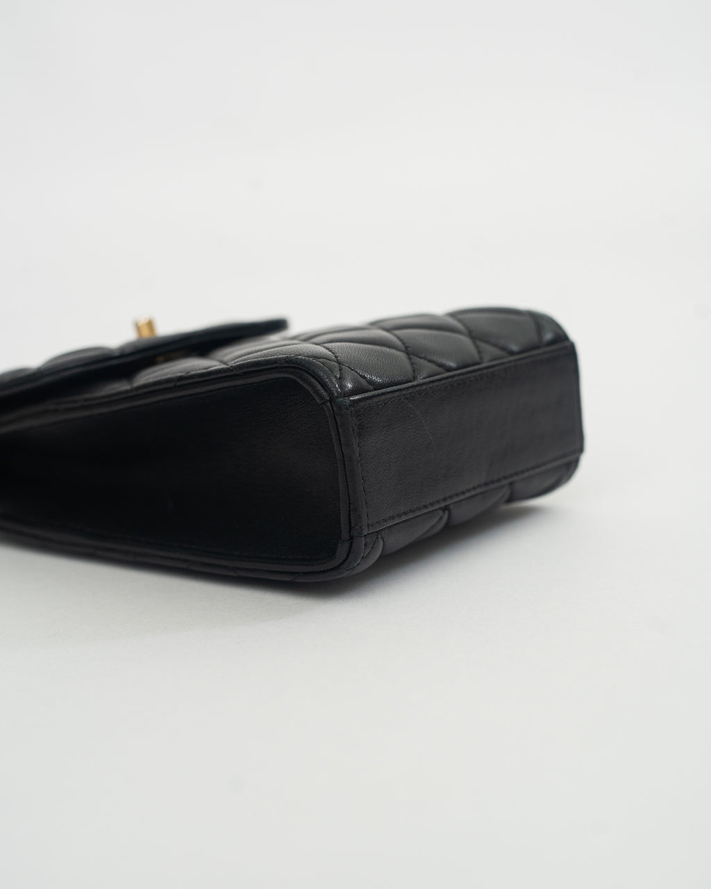 Chanel Phone Holder Pearl Crush in Black Lambskin Leather AGHW