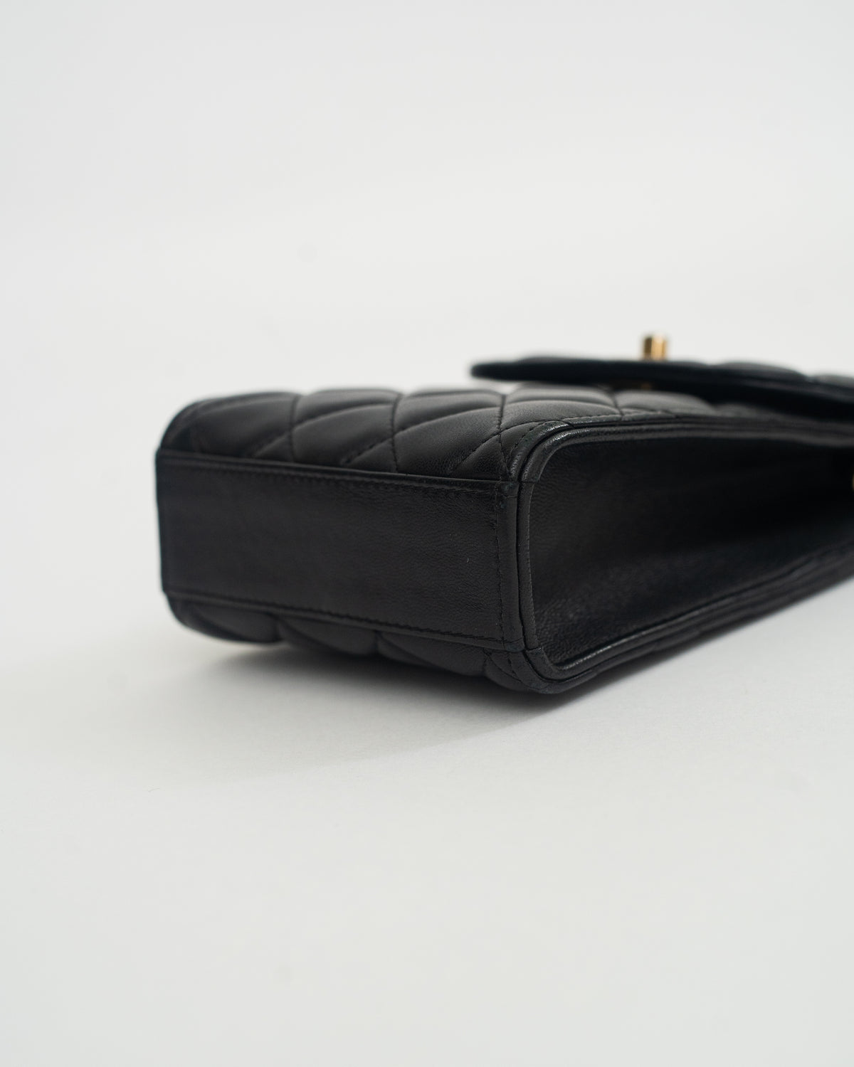Chanel Phone Holder Pearl Crush in Black Lambskin Leather AGHW