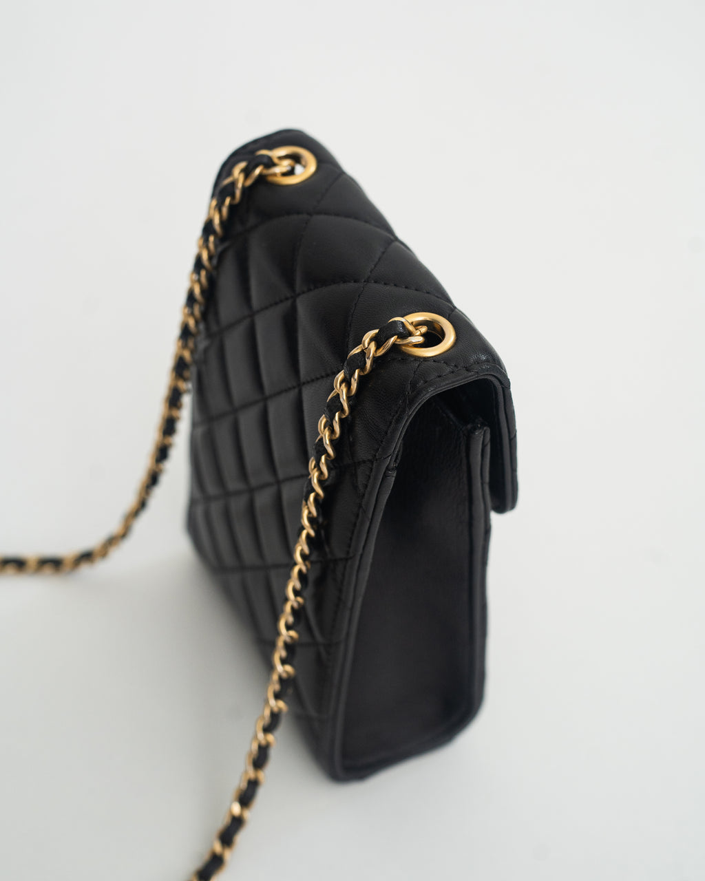 Chanel Phone Holder Pearl Crush in Black Lambskin Leather AGHW