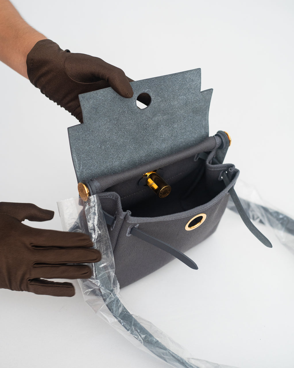 Hermès Herbag Mini in Gray Canvas GHW