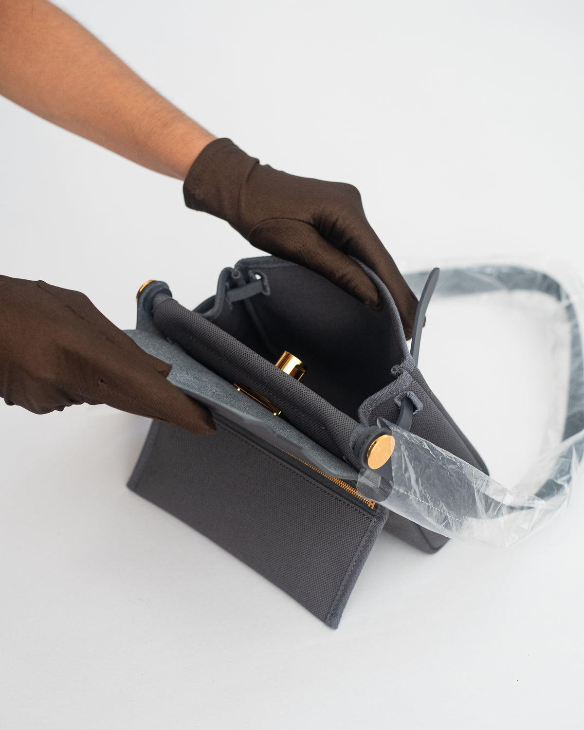 Hermès Herbag Mini in Gray Canvas GHW