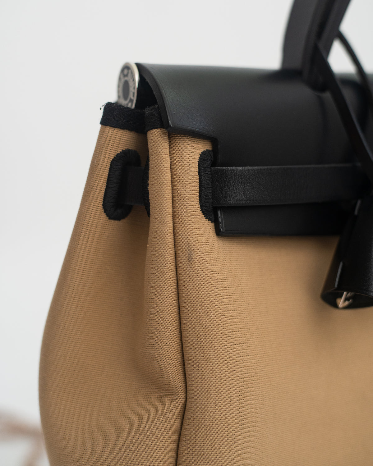 Hermès Herbag 31 in Brown Canvas and Black Leather PHW