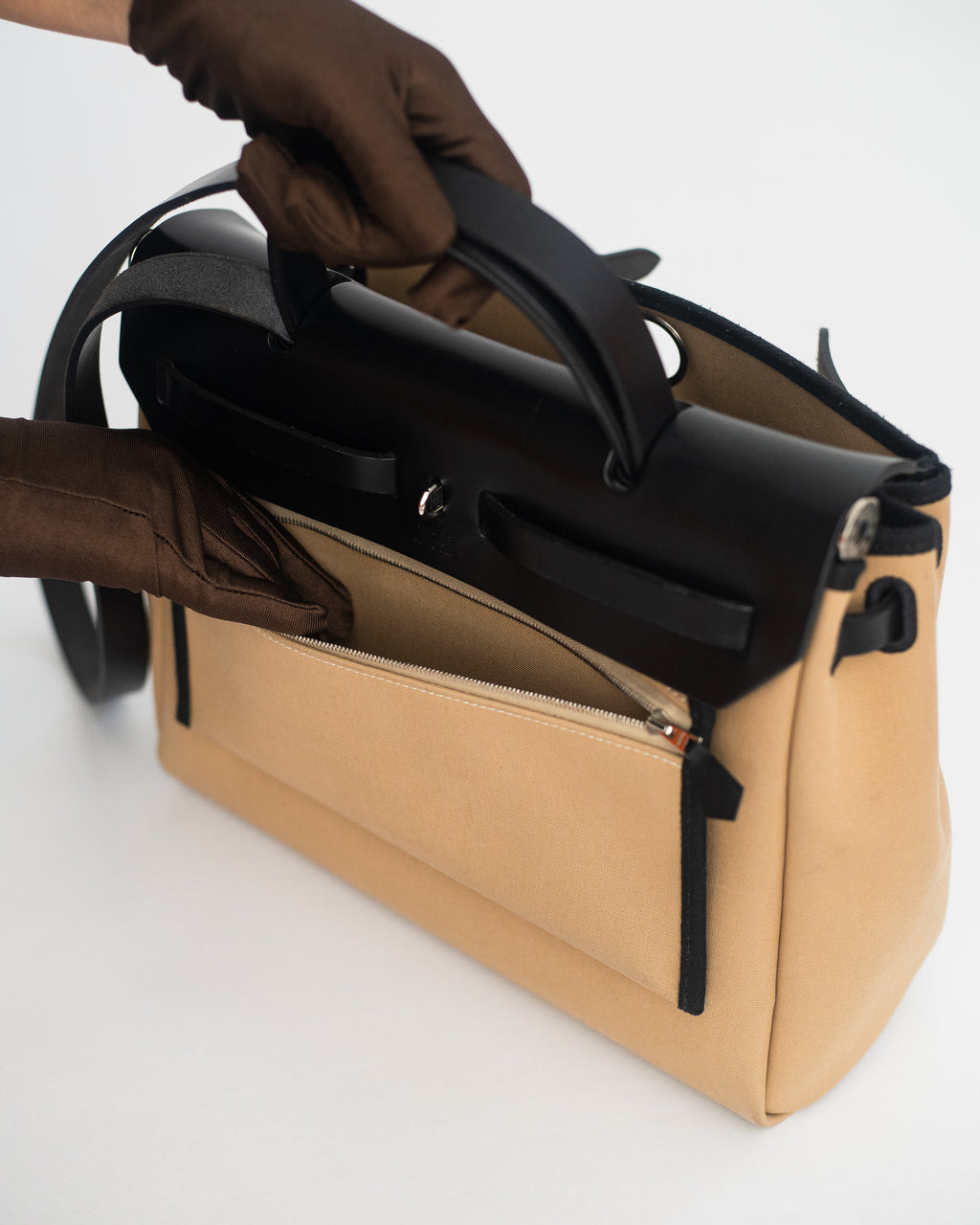 Hermès Herbag 31 in Brown Canvas and Black Leather PHW