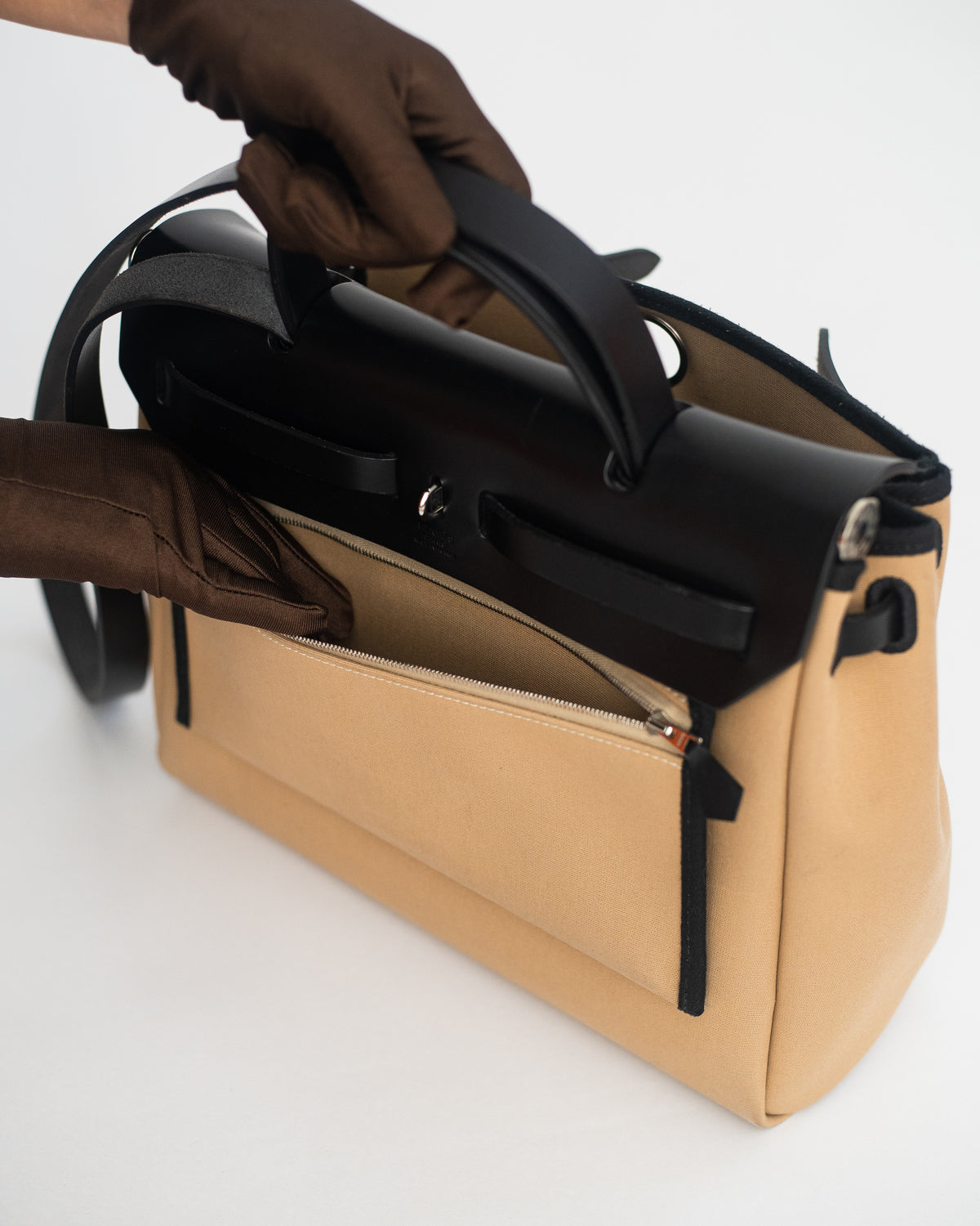 Hermès Herbag 31 in Brown Canvas and Black Leather PHW