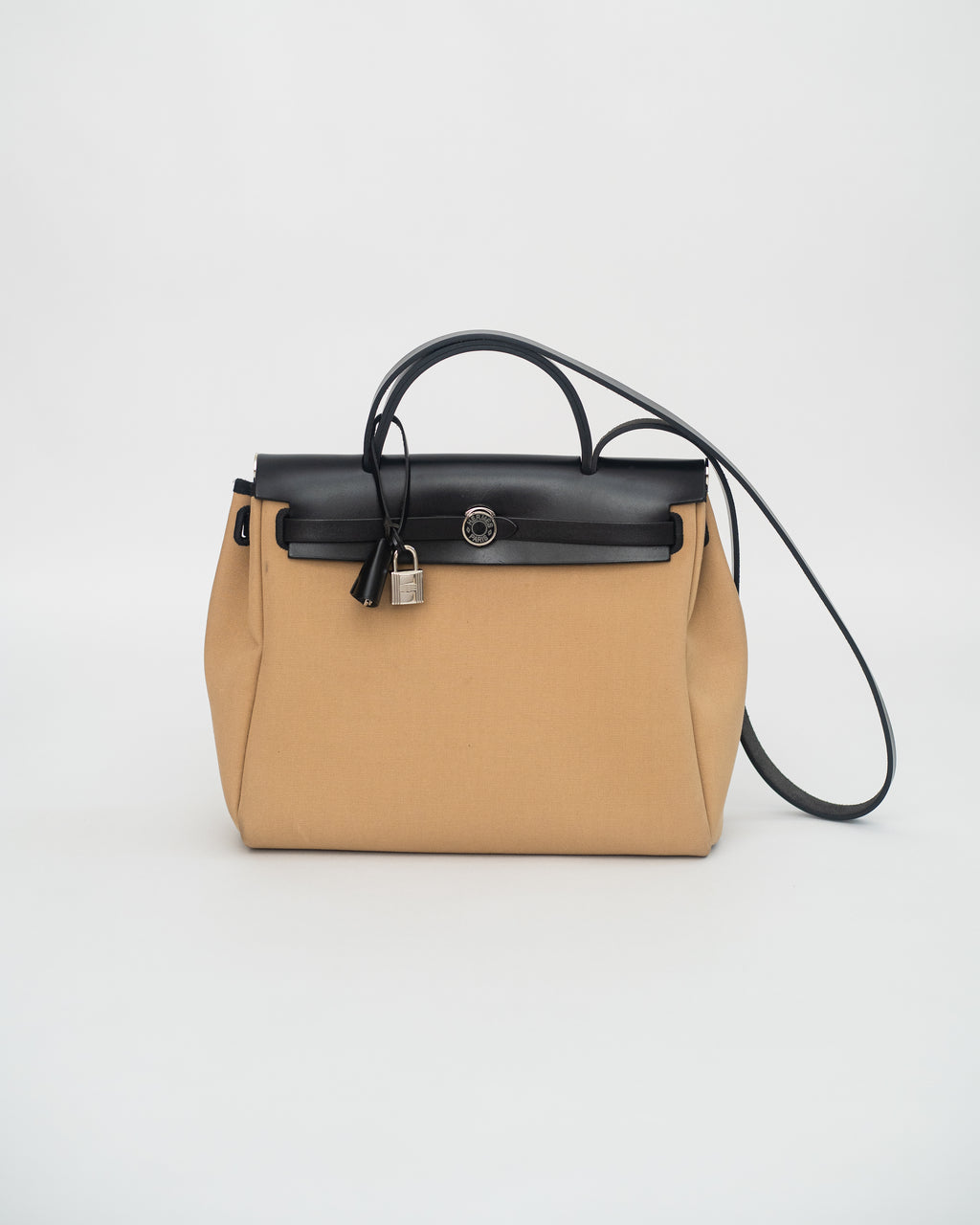 Hermès Herbag 31 in Brown Canvas and Black Leather PHW