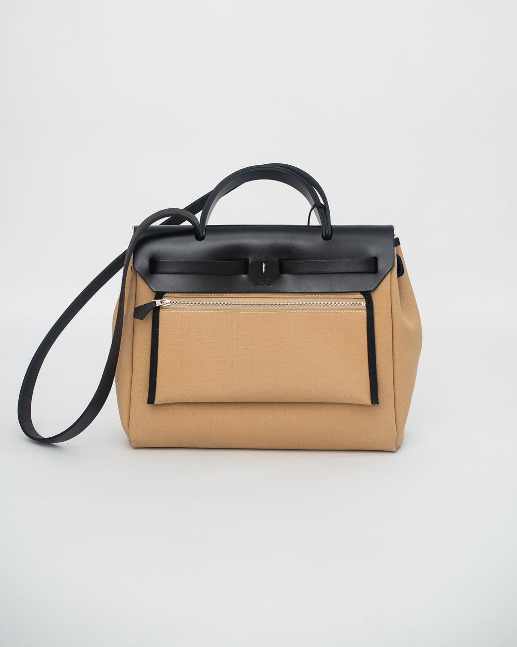 Hermès Herbag 31 in Brown Canvas and Black Leather PHW