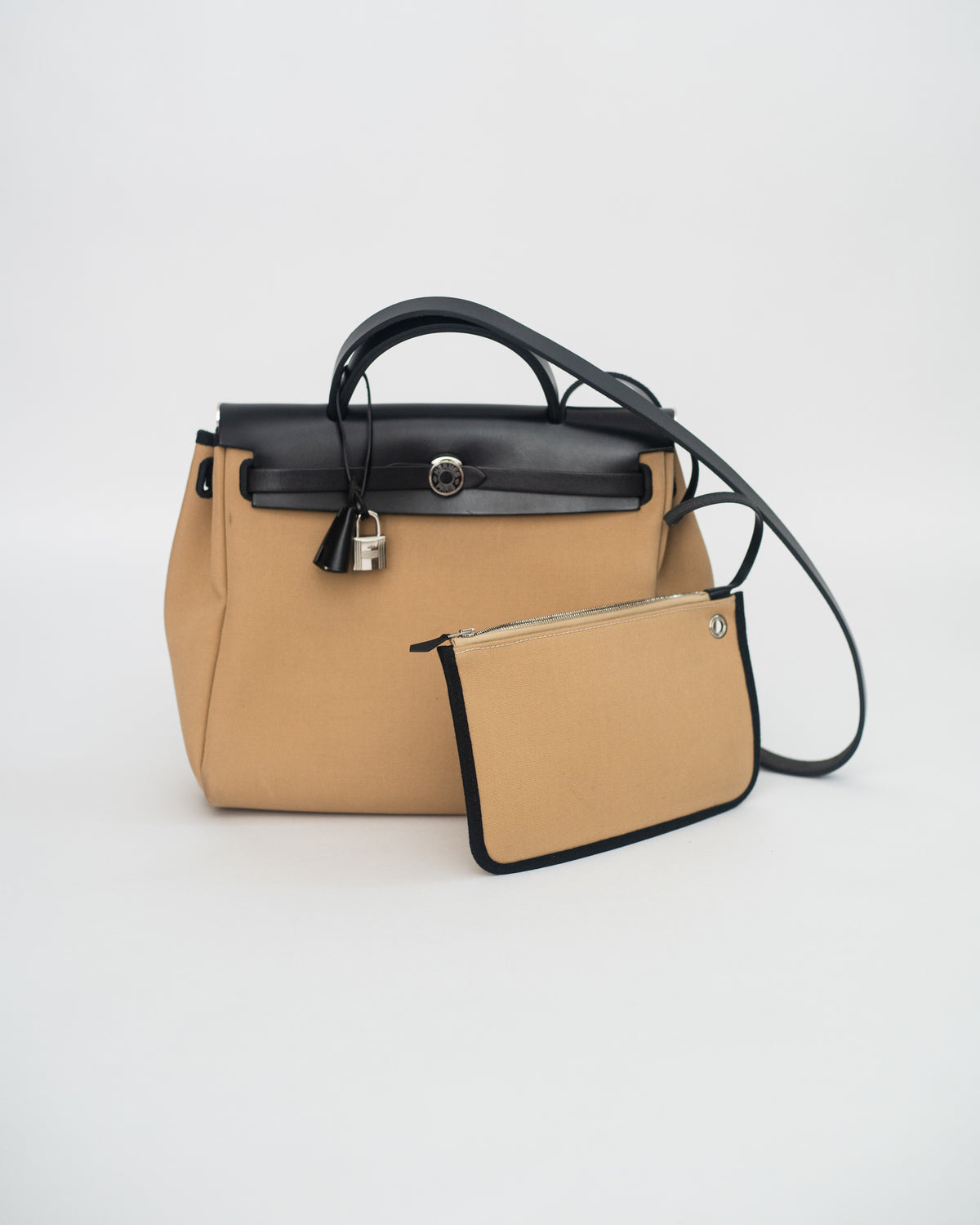 Hermès Herbag 31 in Brown Canvas and Black Leather PHW