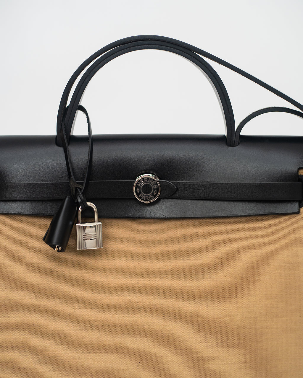 Hermès Herbag 31 in Brown Canvas and Black Leather PHW